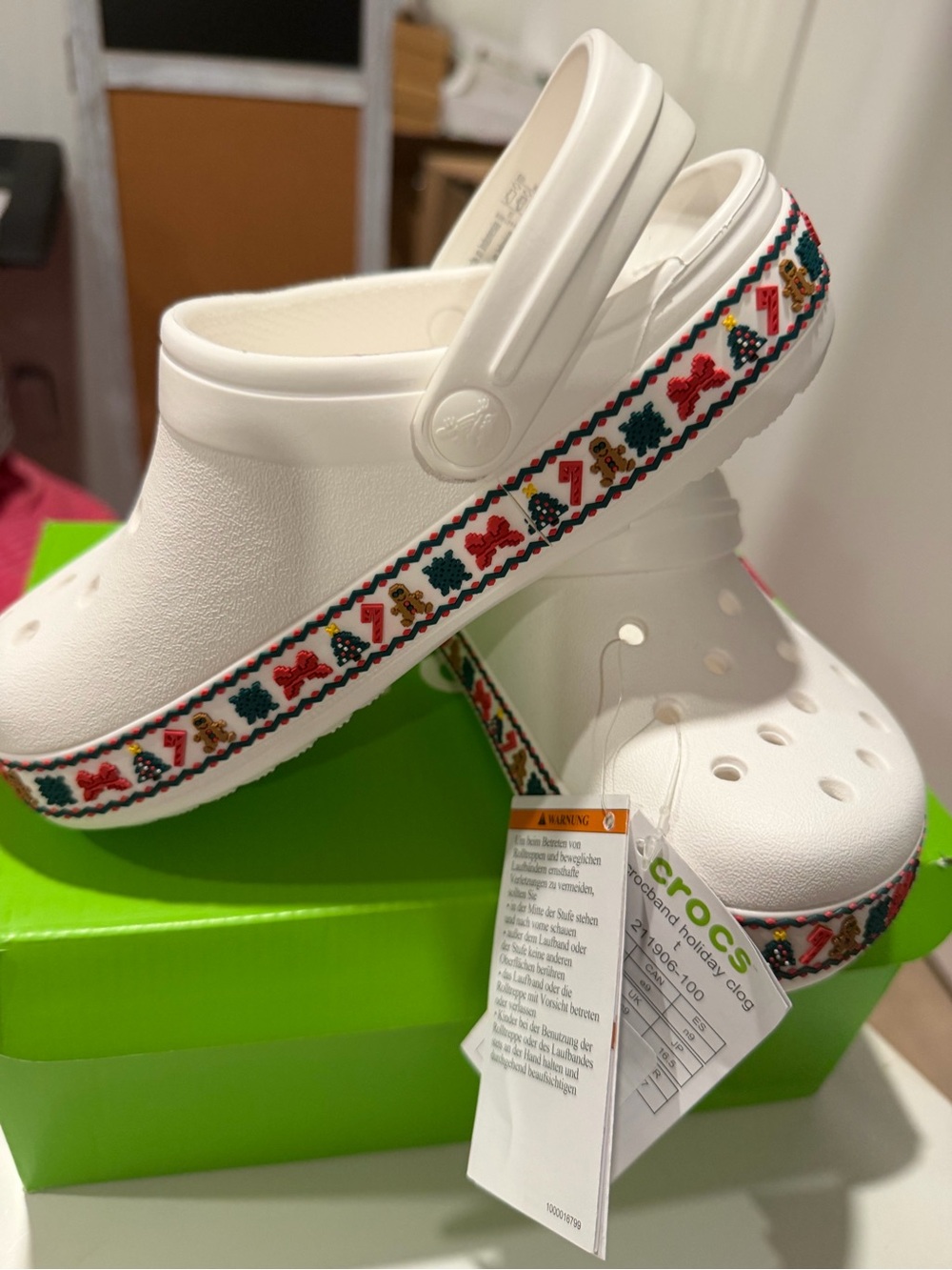 Crocs Kids crocband holiday Clog with Festive Trim — White